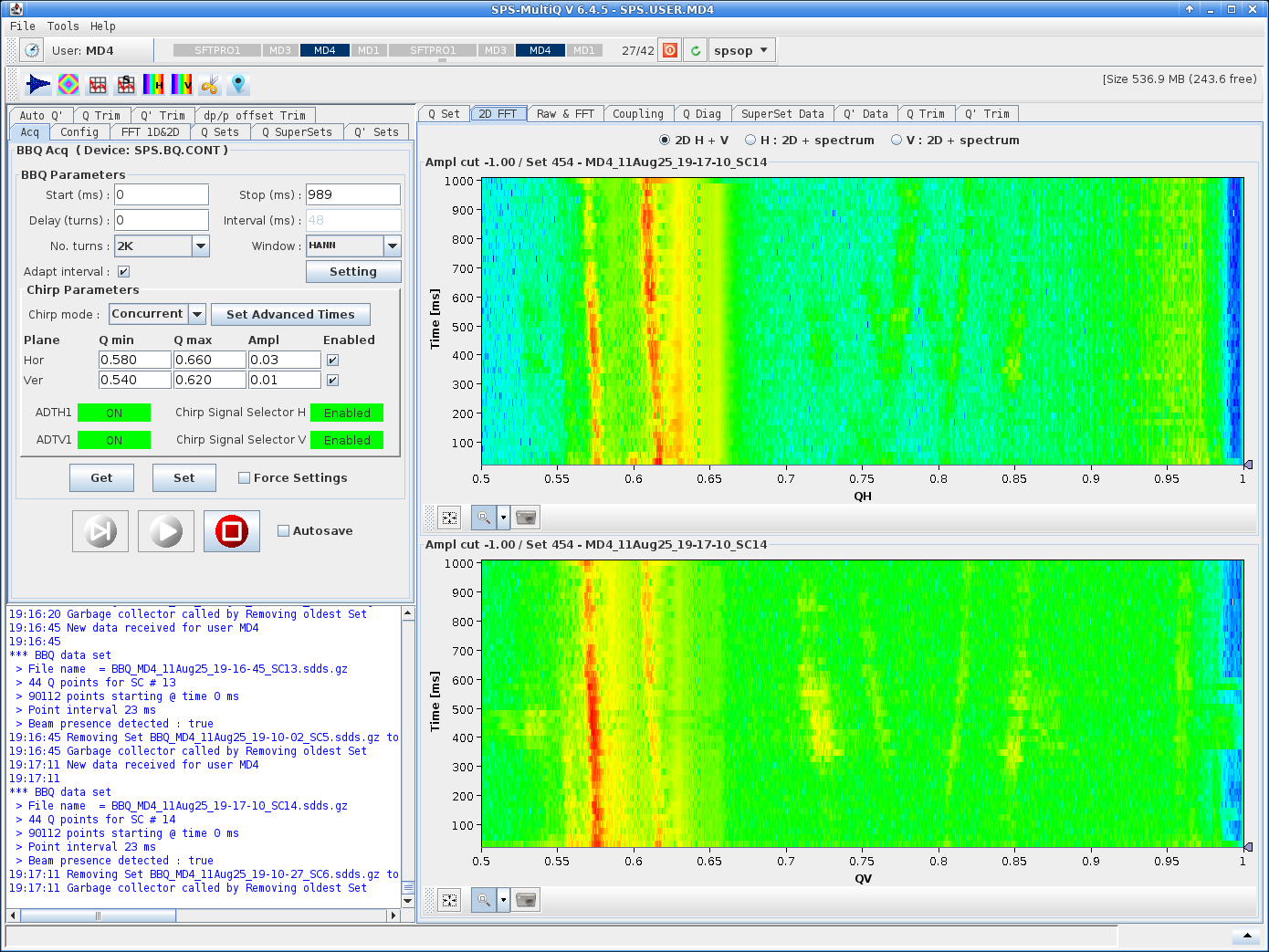 H and V FFT during Q' measurements