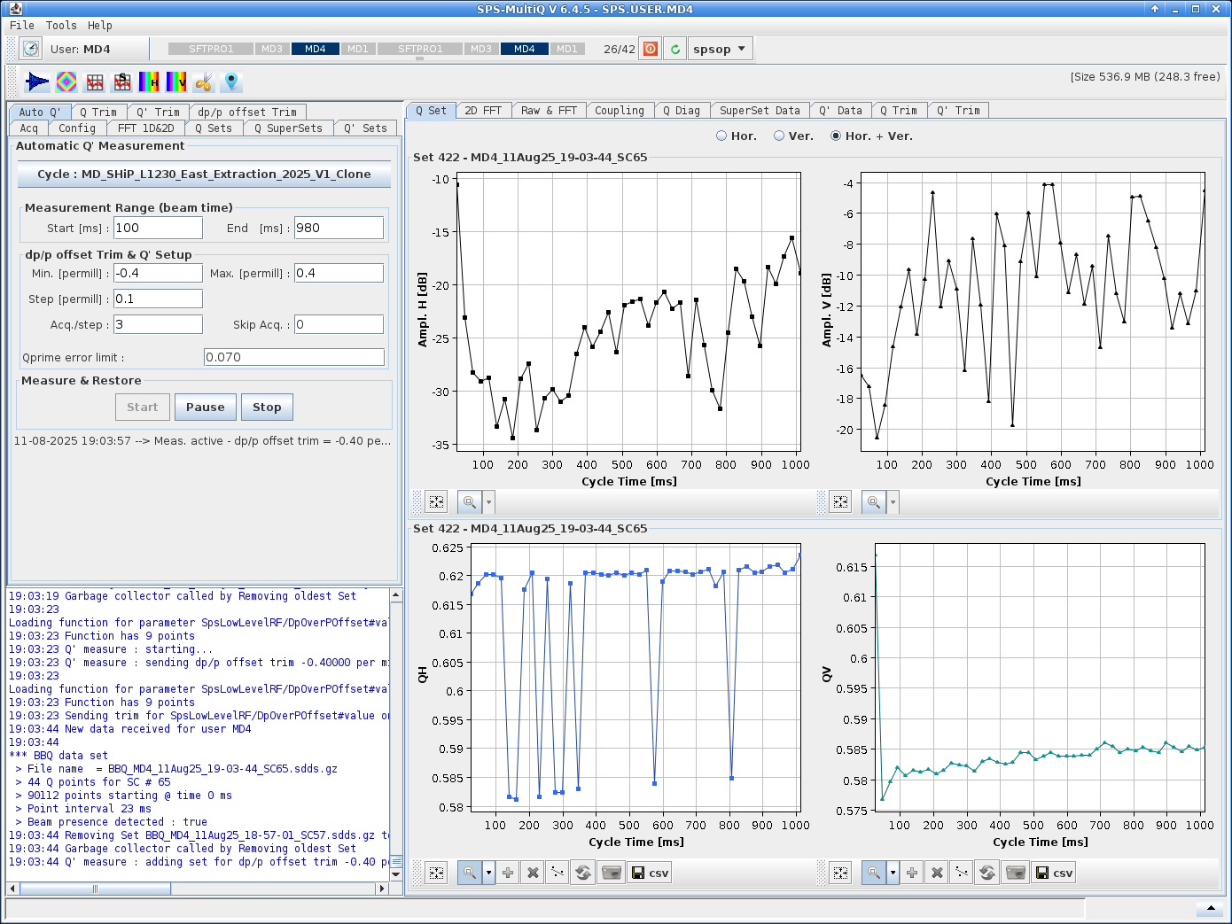 H and V tunes during Q' measurements