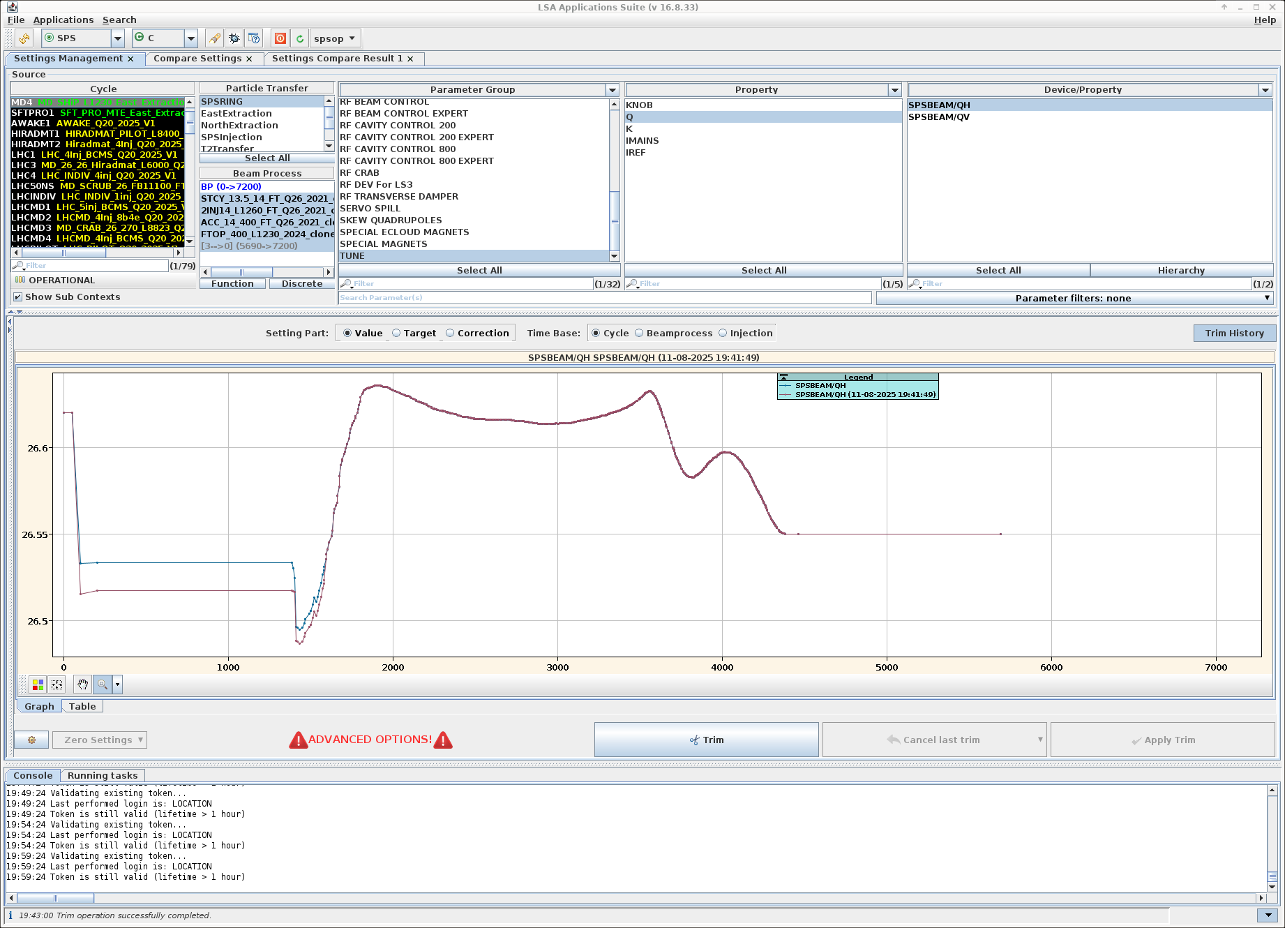 Tune change required to separate QH and an QV by 0.02. This is equivalent to about 26.3 mA in QF/IREF.